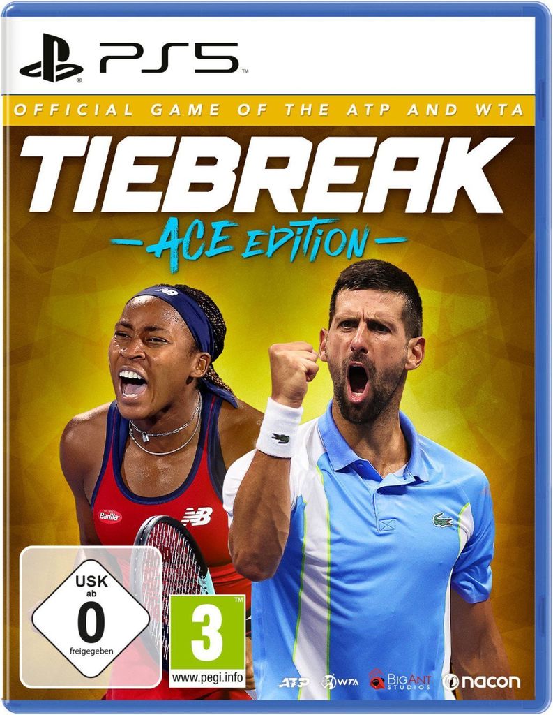 The cover art for the video game TIEBREAK: Official Game of the ATP and WTA for PS5.