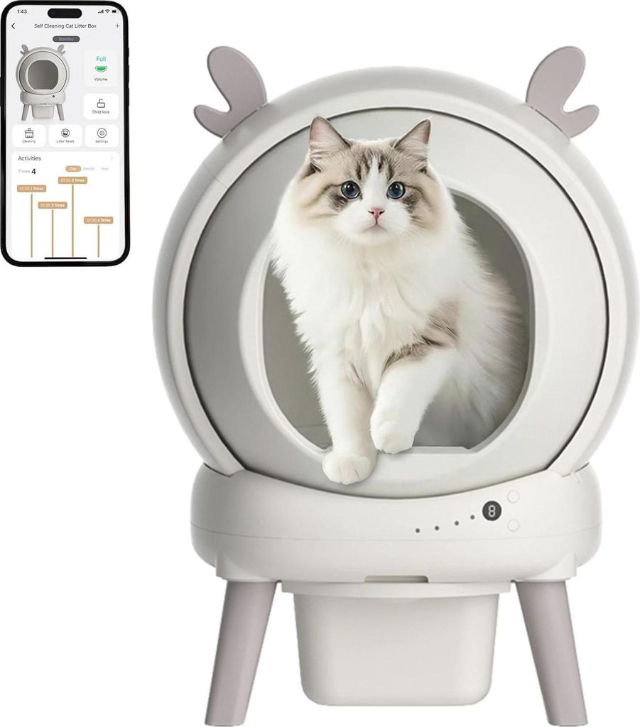 Katzentoilette - Automatisch selbstreinigend 60 l - Edelstahl - Auslaufsicher - Klemmschutz - Geruchskontrolle - Für Tofu- & Mischstreu - Ohne App...