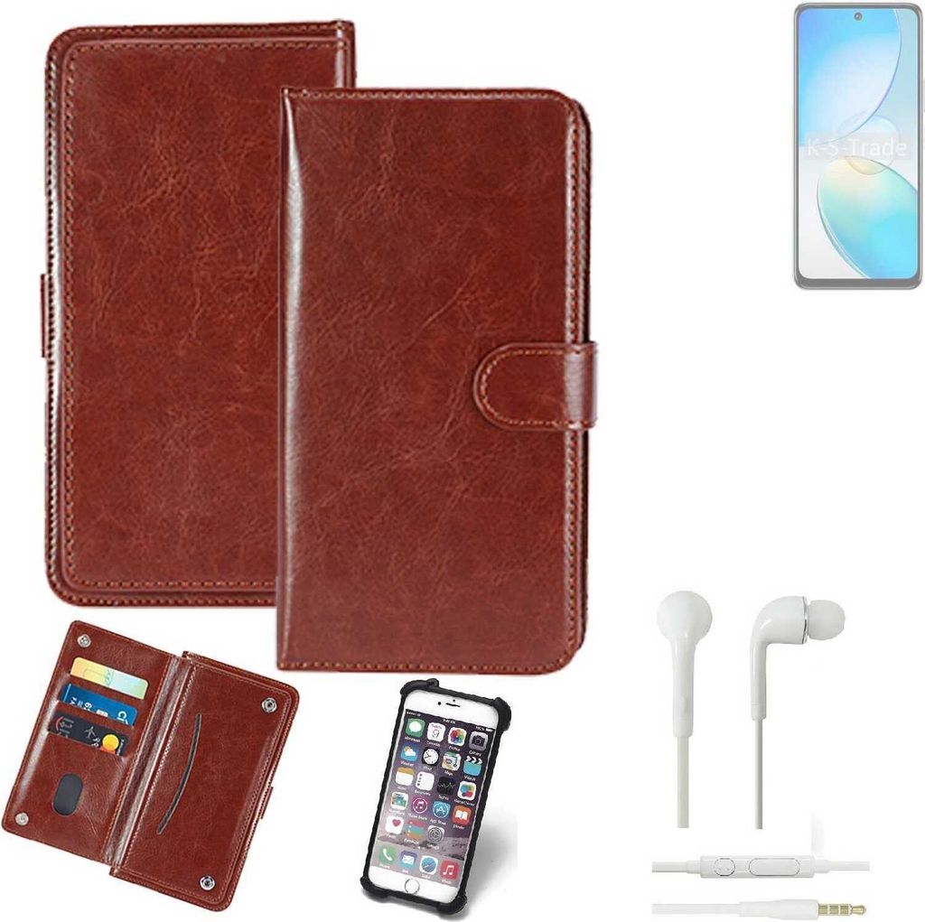 K-S-Trade 360° Hülle kompatibel mit Infinix Hot 12 inkl. Headphones braun Kunstleder Case BookCase WalletCase Kunstlederederhülle Handyhülle,