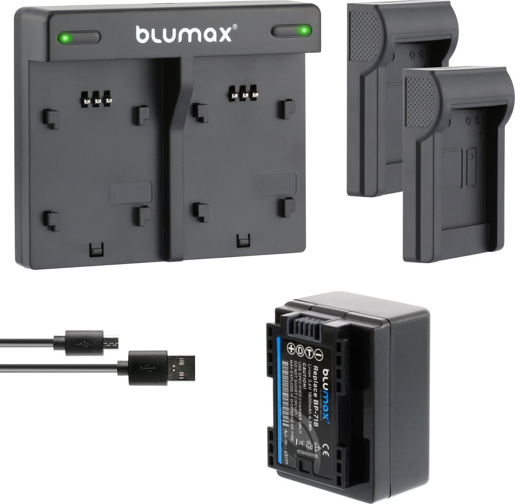 1x Akku + Lader für Canon BP-718 M52 M56 M506 R37 R38 R306 1800 mAh (3,6V)