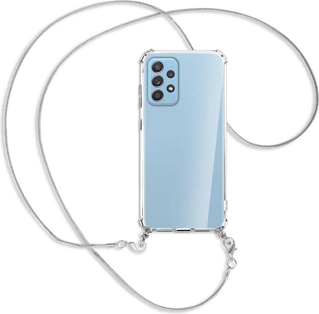 Handykette Backcover-Schutzhülle mit Band (Metall silberfarben) für Samsung Galaxy A52 4G / 5G, A52s 5G - silberfarbene Kette Snake
