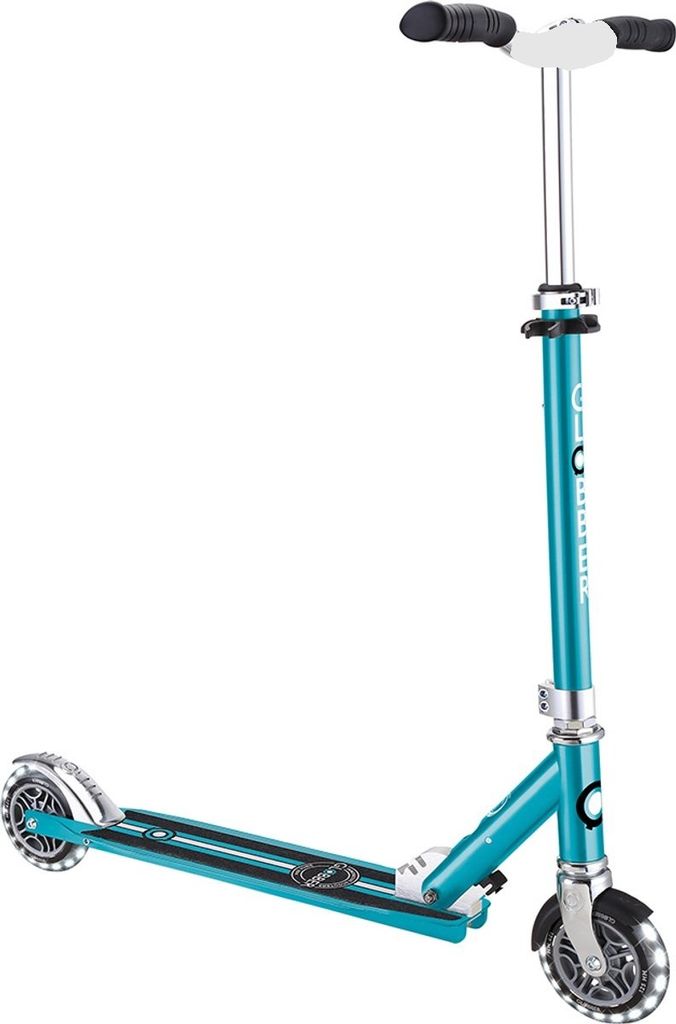 Globber Flow Kinderroller Blau/Chrom, Klappbar, Leuchträder, Ab 5 J.