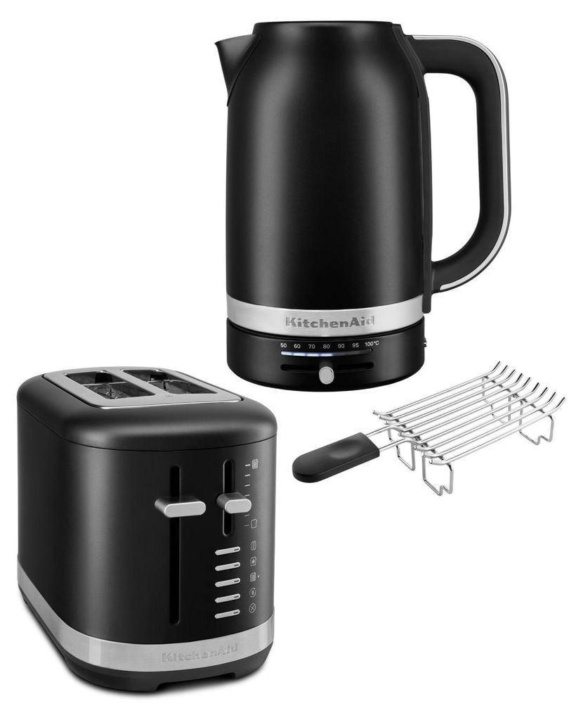 KitchenAid Frühstückspaket inkl. Wasserkocher 5KEK1701, Toaster 5KMT2109 + Brötchenaufsatz + Sandwichzange Matt Schwarz