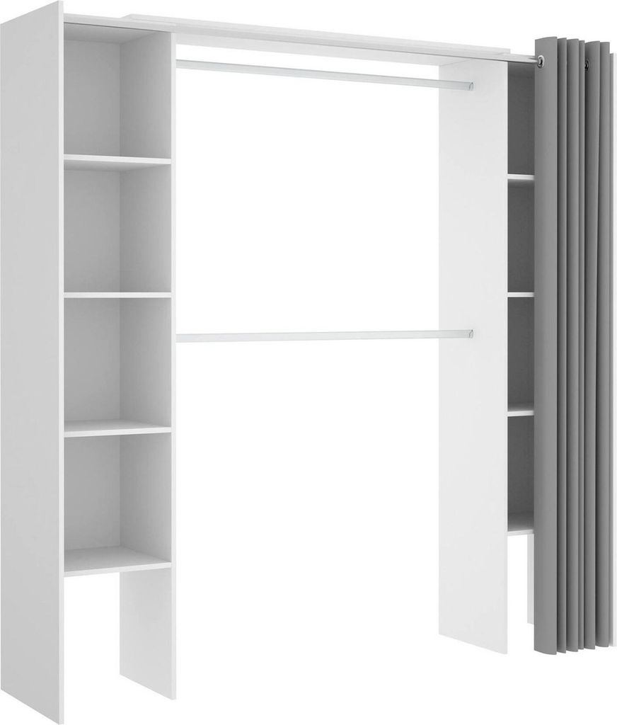 Kleiderschrank Dgond, Struktur für begehbaren Kleiderschrank, offene Garderobe, 180 x 50 x 205 cm, Weiß und Grau
