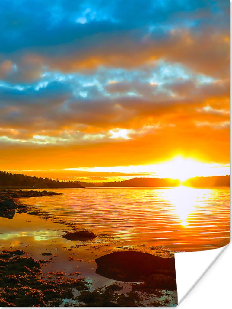 MuchoWow Poster Sonne - Landschaft - Wasser - Bäume 90x120 cm - Wohnzimmer