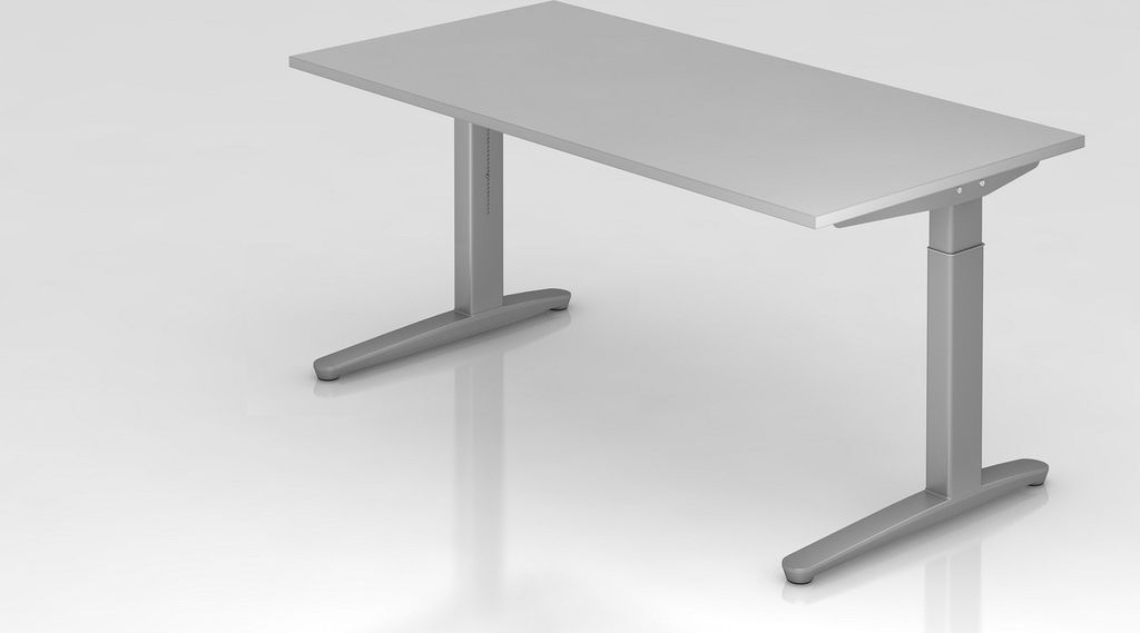 Schreibtisch Mika | Grau | Silber Gestell | BxT 160x80cm | Arbeitshöhe 65-85cm | höhenjustierbar, 1cm Raster | C-Fuß-Gestell | Rechteckform