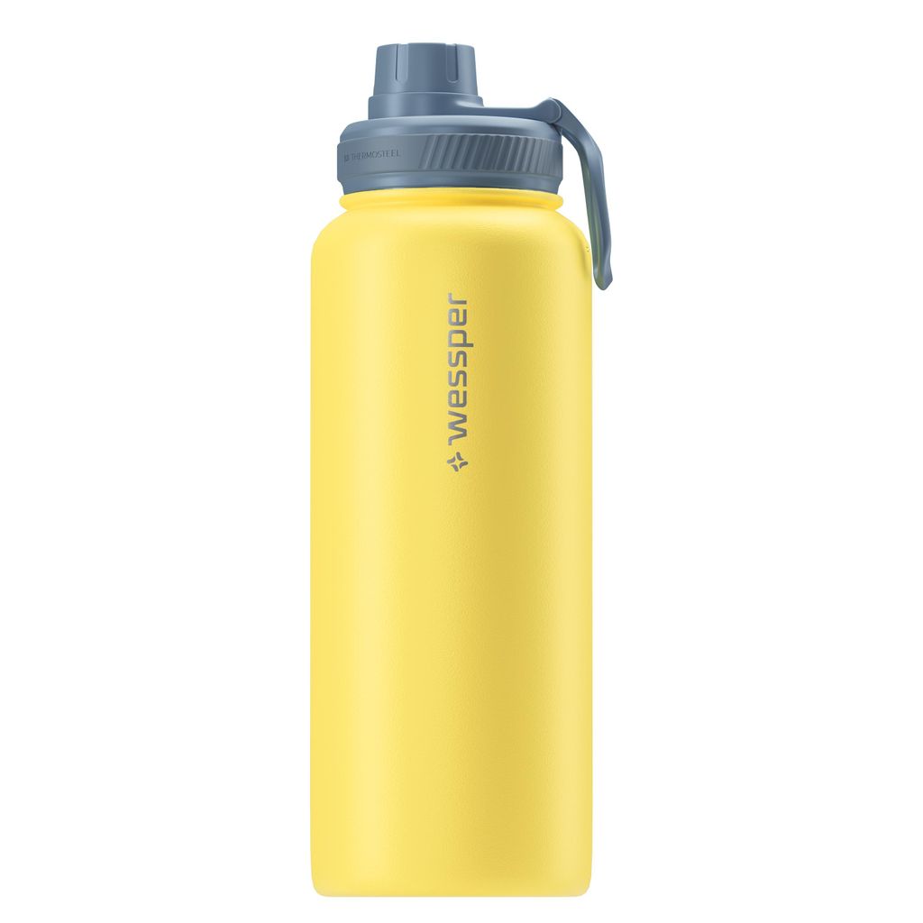 Wessper Thermosflasche Edelstahl 1000 ml, Isolierflasche 1,0 l, Farbe Gelb