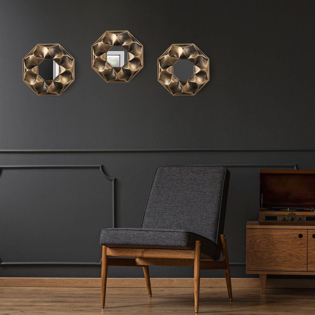 Set mit 3 achteckigen Wandspiegeln mit Blumenmotiv