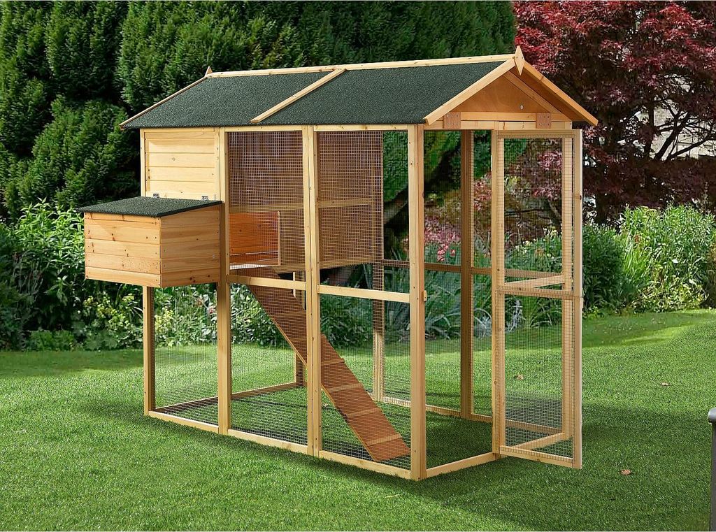 Hühnerstall aus Holz mit Auslauf - 8 Hühner - 201 × 142 × 171 cm (L × B × H) - naturfarben - GALLUS