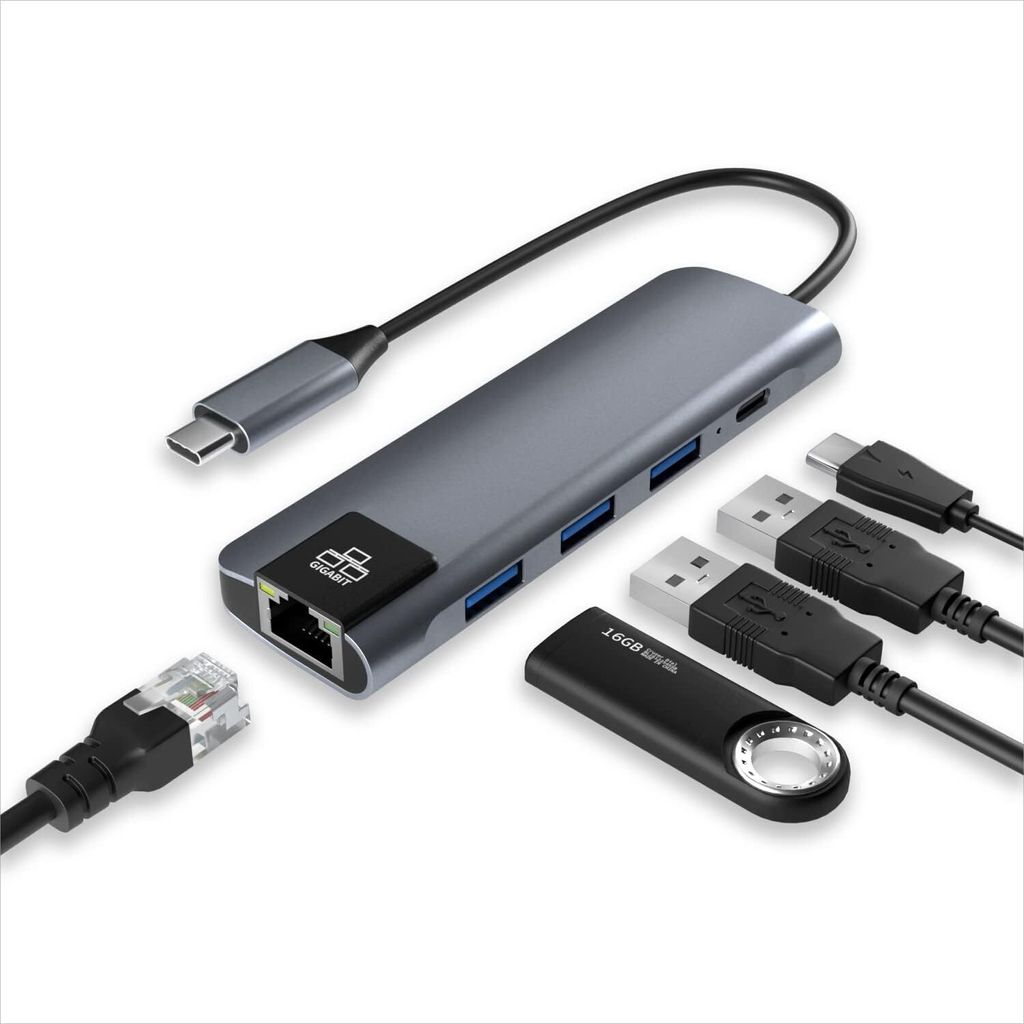 ACROPAQ - USB-C Hub - LAN RJ45, USB-C, USB 3.0, 5-in-1 - Aluminium