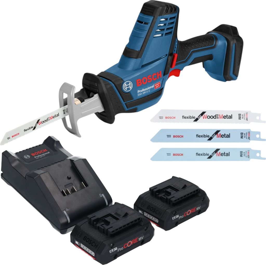 Bosch GSA 18V-LI C Professional Akku Reciprosäge Säbelsäge 18 V + 2x ProCORE Akku 4,0 Ah + Ladegerät