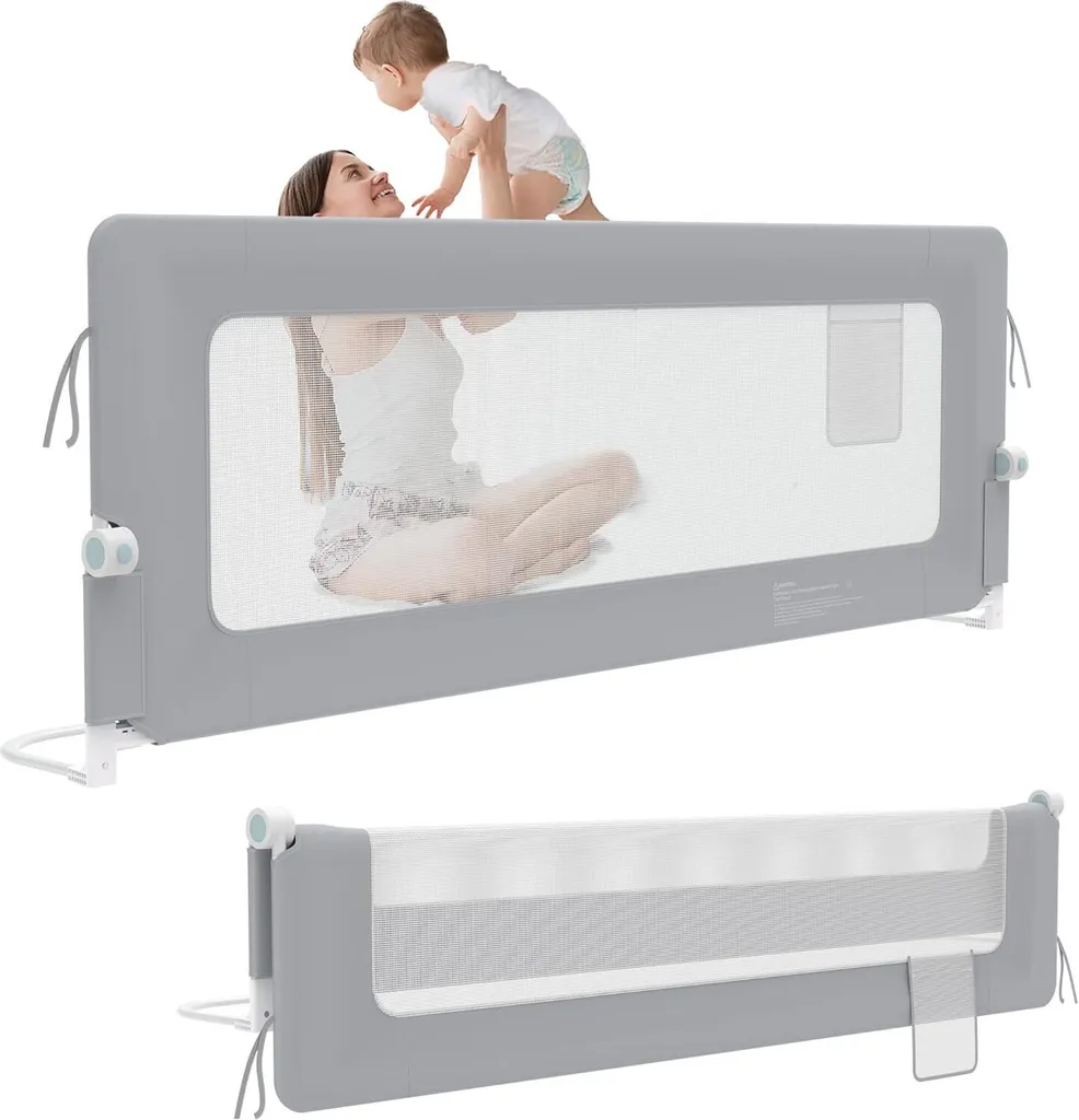 Barrière de lit rabattable 150 cm grise Sessamen-LP protection bébé