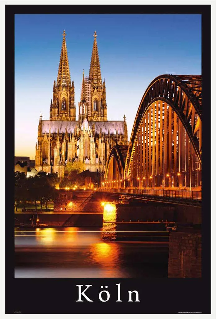 Poster Cathédrale de Cologne avec Cadre en Plastique Blanc et Vitre Acrylique