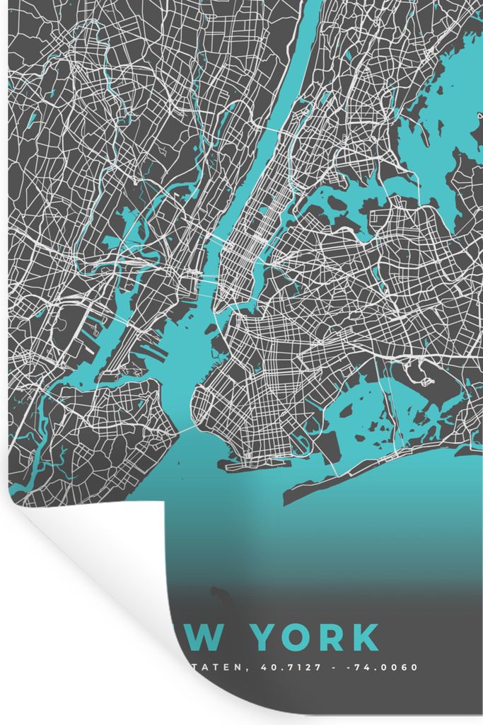 MuchoWow Wandtattoo Wandsticker Wandaufkleber New York - Stadtplan - Blau - Karte 20x30 cm Selbstklebend und Repositionierbar - Sticker - Dekorfolie