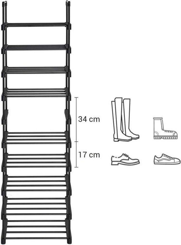 Robustes Schuhregal, 10 Ablagen, stapelbar, erweiterbar, freistehend, werkzeuglose Montage