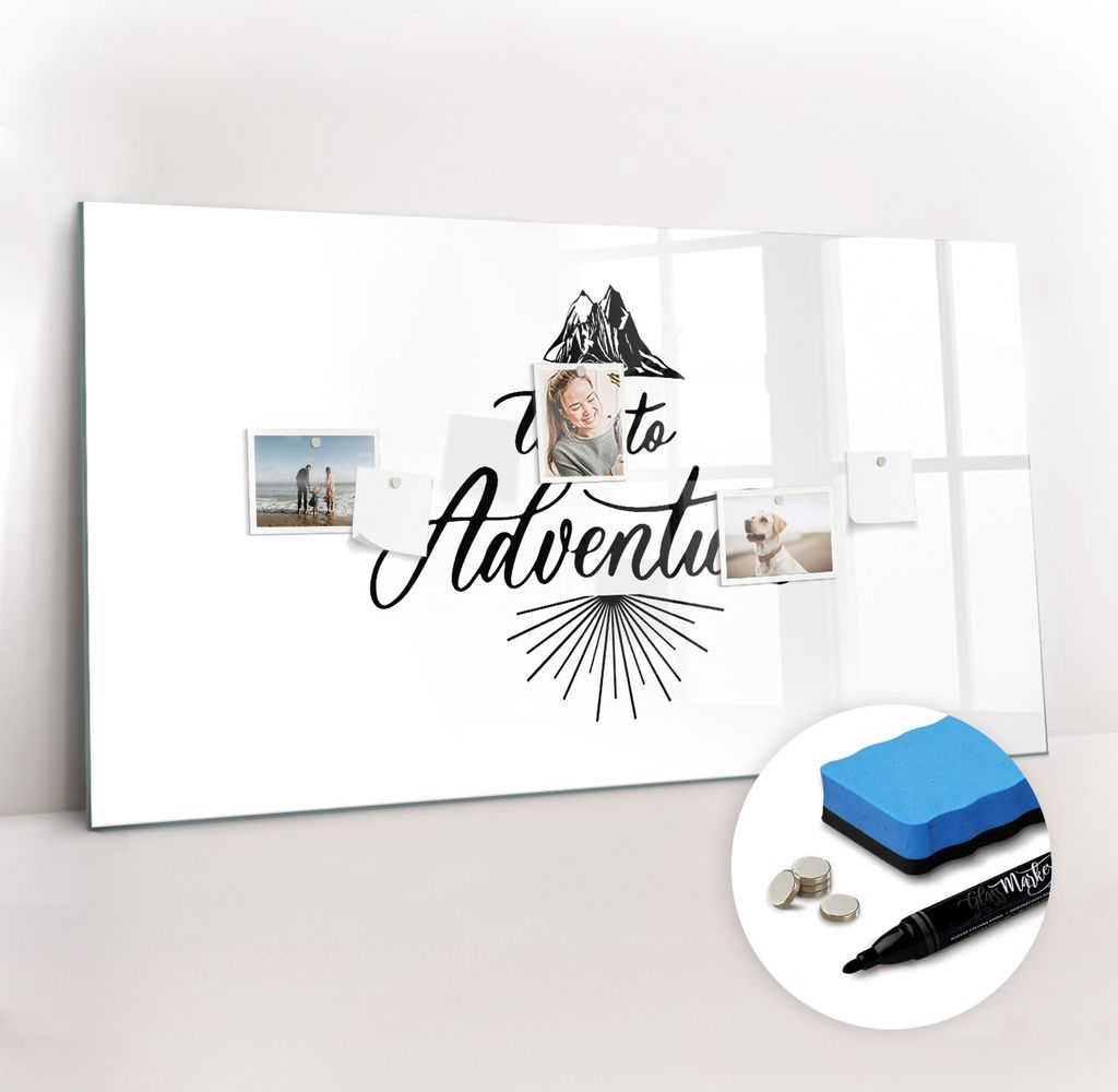 Magnetpinnwand Memoboard - Zubehörsatz - Schwarzer Marker + Schwamm + Magnete - 120 x 60 cm - Abenteuer