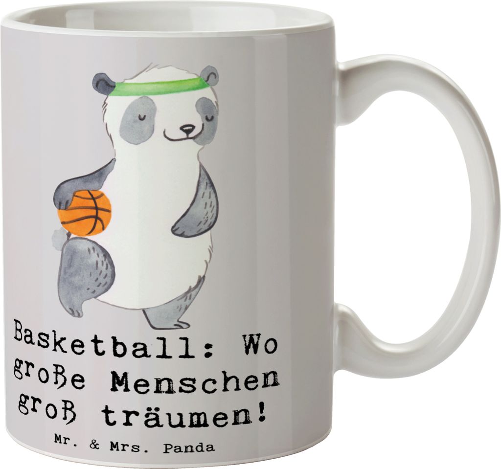 Mr. & Mrs. Panda Becher Basketball Träume - Grau Pastell - Geschenk, Teamsport, Kaffeebecher, Deutschland, Tasse, bedruckt, Sportler Geschenke, Ta...