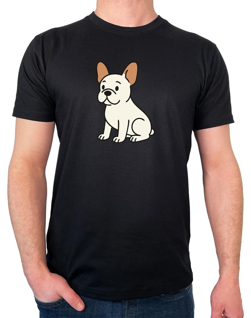 Huuraa Herren T-Shirt Französische Bulldogge Frenchie Comic XXL Black Bio Baumwolle Fairtrade Herrenshirt Geschenkidee