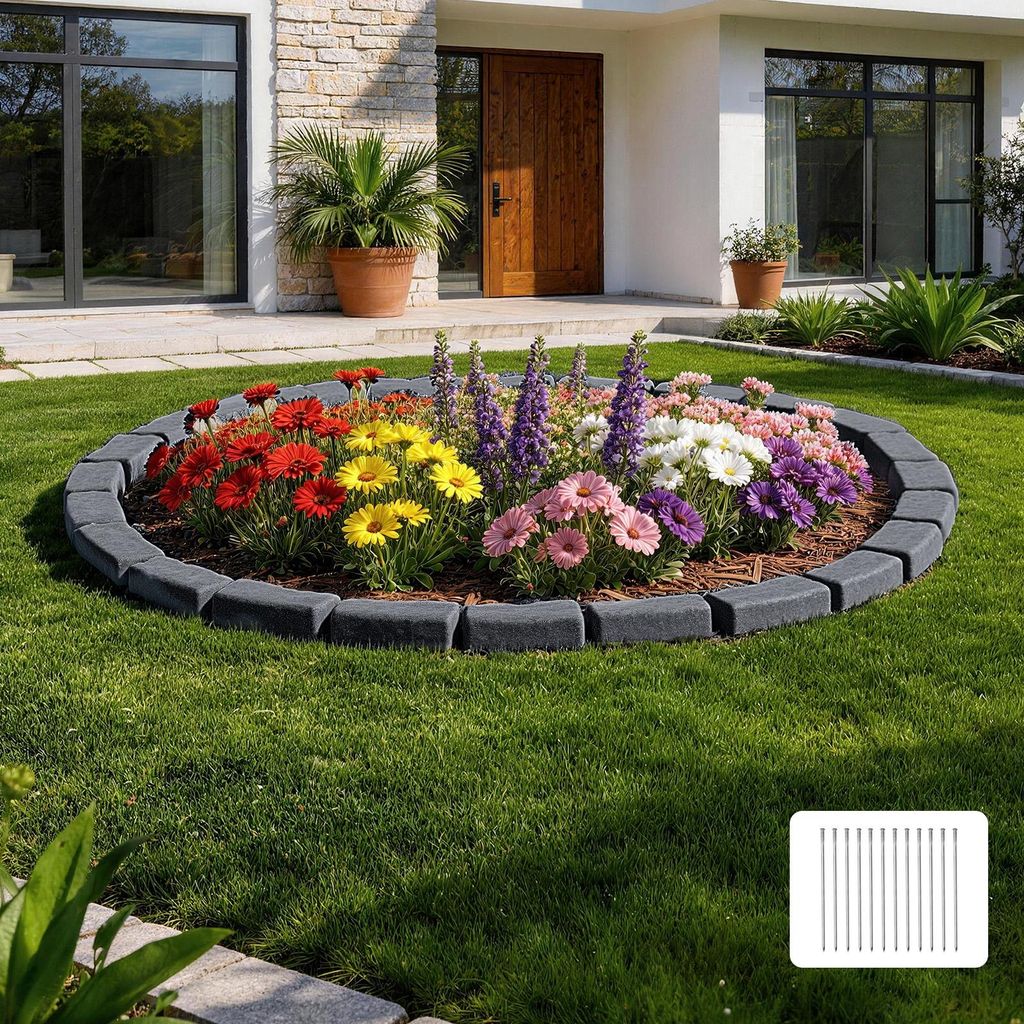 VEVOR Beeteinfassung in Steinoptik, 4,7 m, Beetumrandung ohne Graben, Rasenkante für Rasen, Blumenbeete & Garten, 4er-Pack (je 6 Steine à 1...