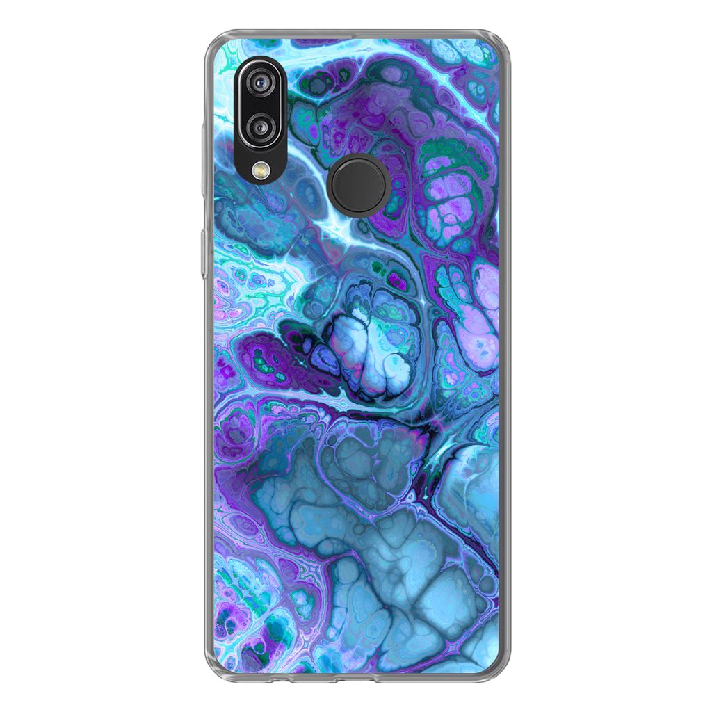 MuchoWow Handyhülle Schutzhülle Hülle für Huawei P20 Lite (2020) Kunst - Golf - Blau - Psychedelisch Silikon Softcase Handy Hülle - Kartenha...