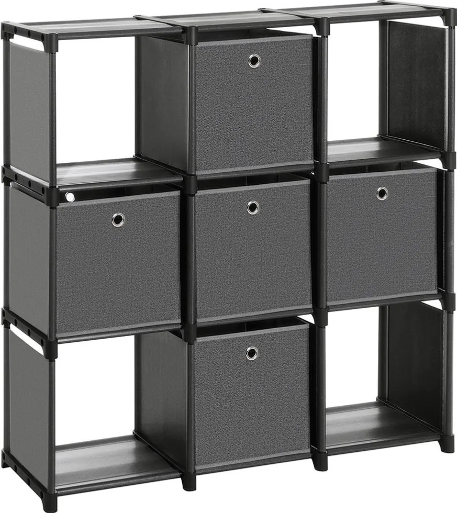 Étagère cubique et 5 boîtes noires pour organiser bureau et chambre