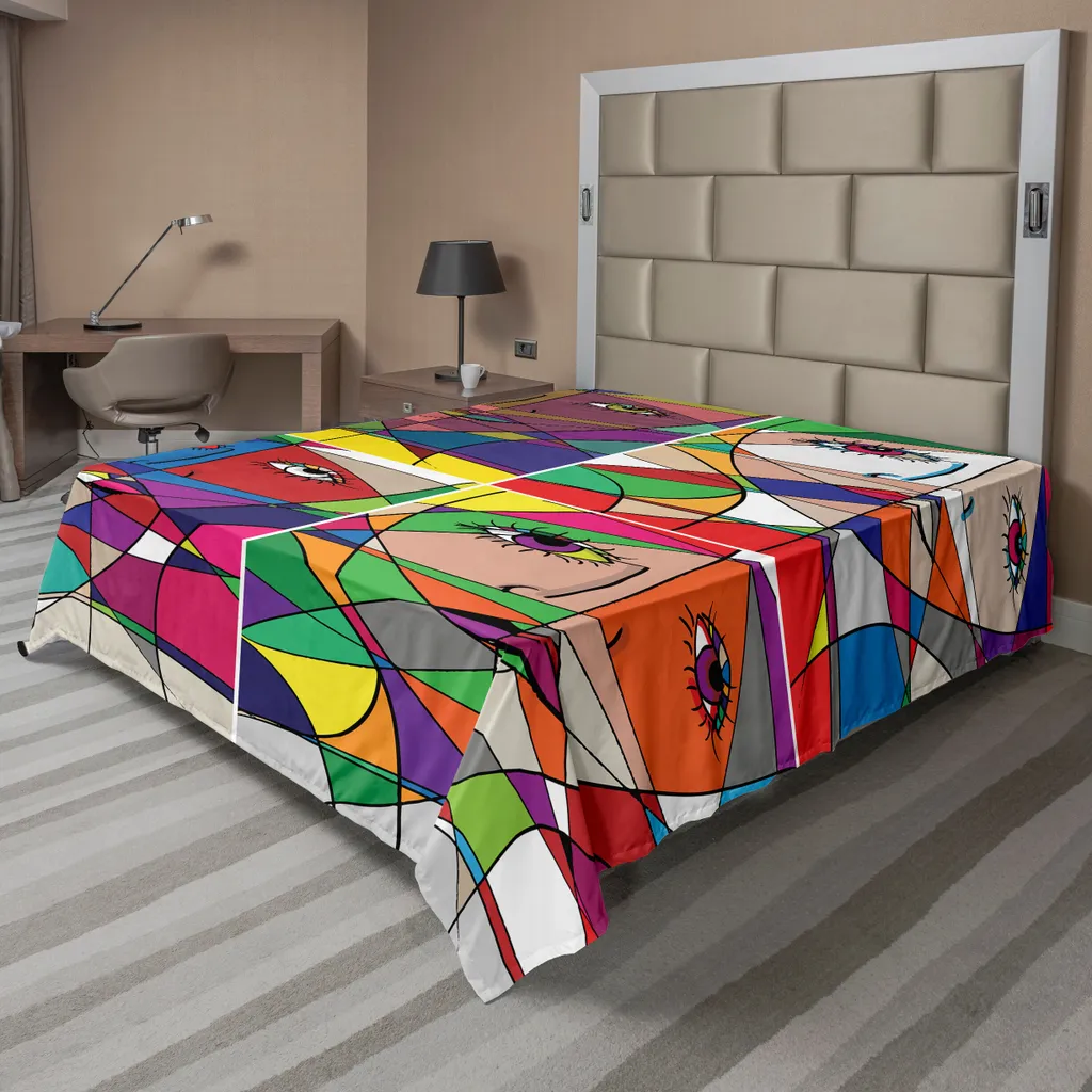 Drap de lit plat abstrait ABAKUHAUS 275 x 260 cm visage femme coloré