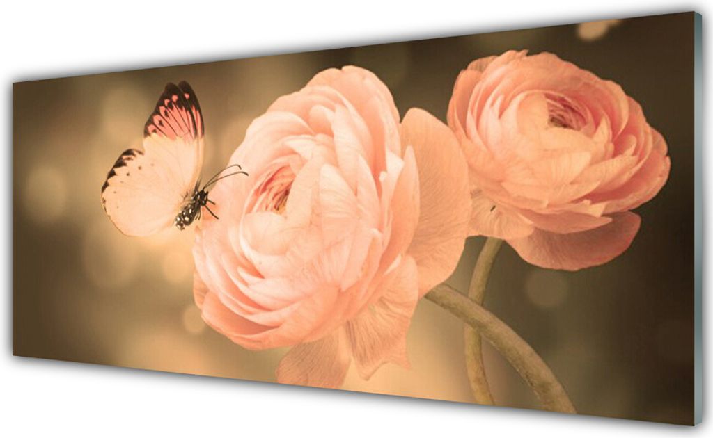 Küchenrückwand aus Glas 125x50cm Spritzschutz Schmetterling Rosen Natur
