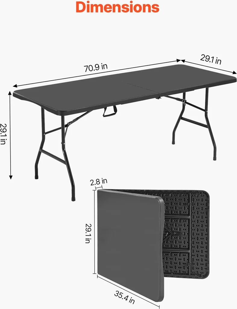 Table de Jardin Pliable Noire 180cm - Table de Réception Haute Densité