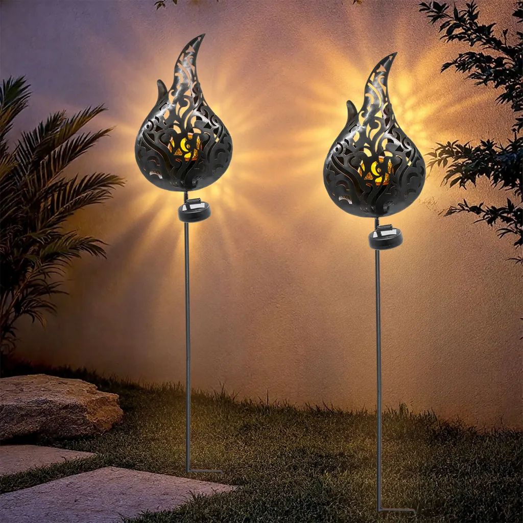 Éclairage Solaire pour Allée et Terrasse Lot de 2 Boules de Feu 92 cm