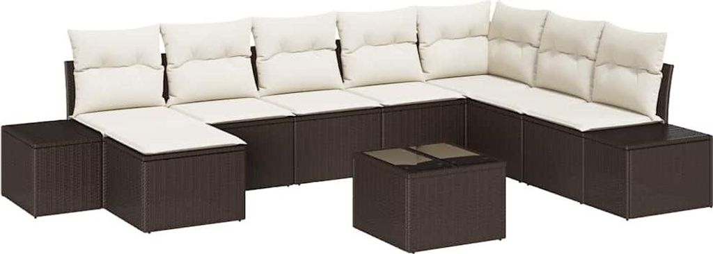 vidaXL Garten-Sofa-Set mit Kissen 8 pcs Braun und Creme Poly-Rattan