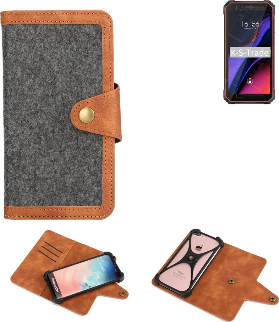 K-S-Trade Schutzhülle Handyhülle kompatibel mit Blackview Oscal S60 Filz Hülle Kunst-Leder dunkelgrau braun (1x)