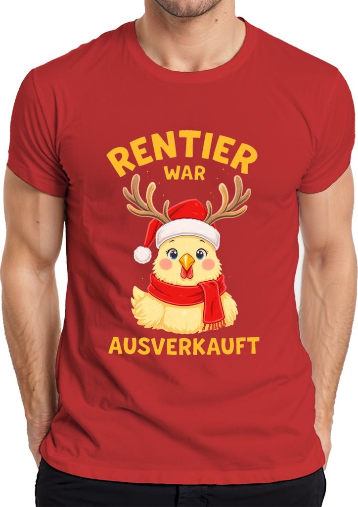 Rentier war t lustig Küken Weihnachten Santa Geschenk Herren T-Shirt, Rot, 3XL