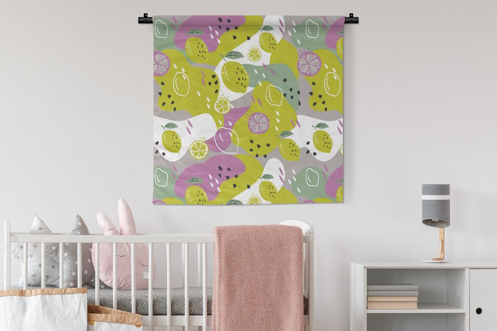 MuchoWow Wandteppich Wandbehang Sommer - Zitronen - Flecken 90x90 cm Tapisserie Dekoration Wandtuch - Wandaufhänger