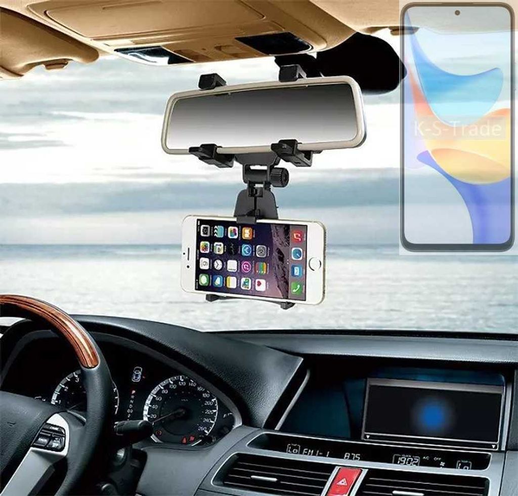K-S-Trade Smartphone Halterung kompatibel mit Honor Play 50 Rückspiegel Halterung schwarz Auto Halterung KFZ Halter
