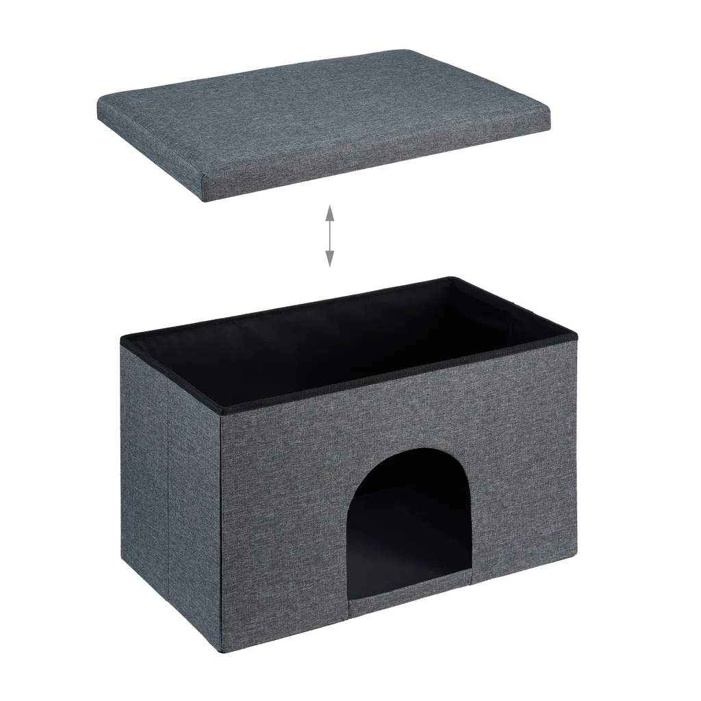Cachot pour chat gris avec siège Relaxdays - Idéal pour petit salon - 6