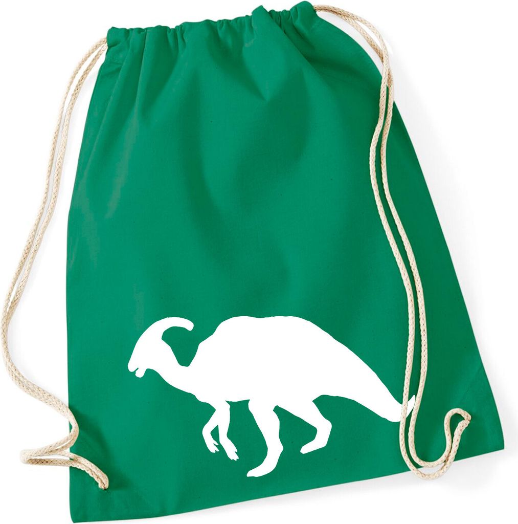 Huuraa Turnbeutel Parasaurolophus Dinosaurier 12 Liter Kelly Green Baumwolle Rucksack Geschenkidee