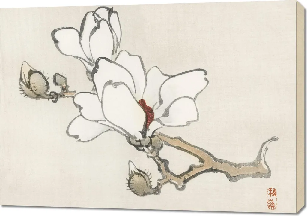 Decorazione Parete Salotto Magnolia Kōno Bairei 100x70 Stile Japandi