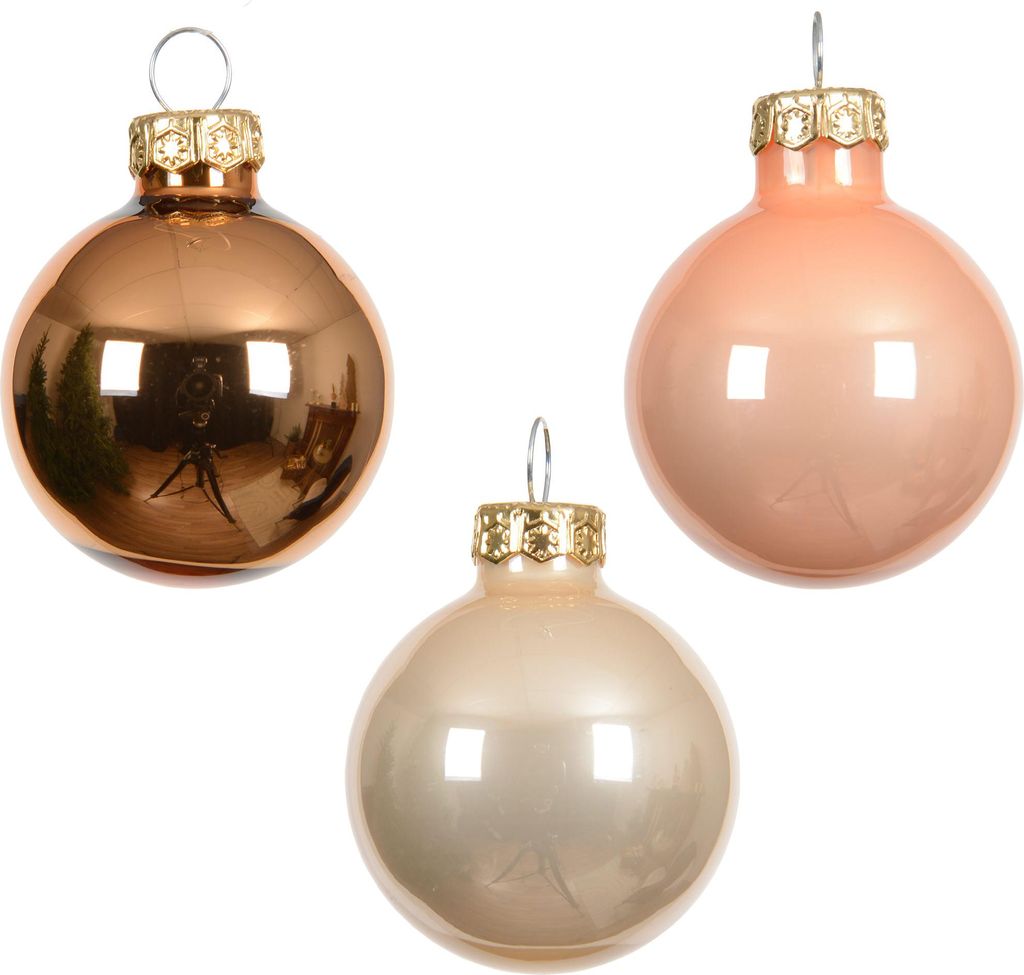 Weihnachtskugeln Glas 3,5cm 16 Stück - Perle / Brandy Mix