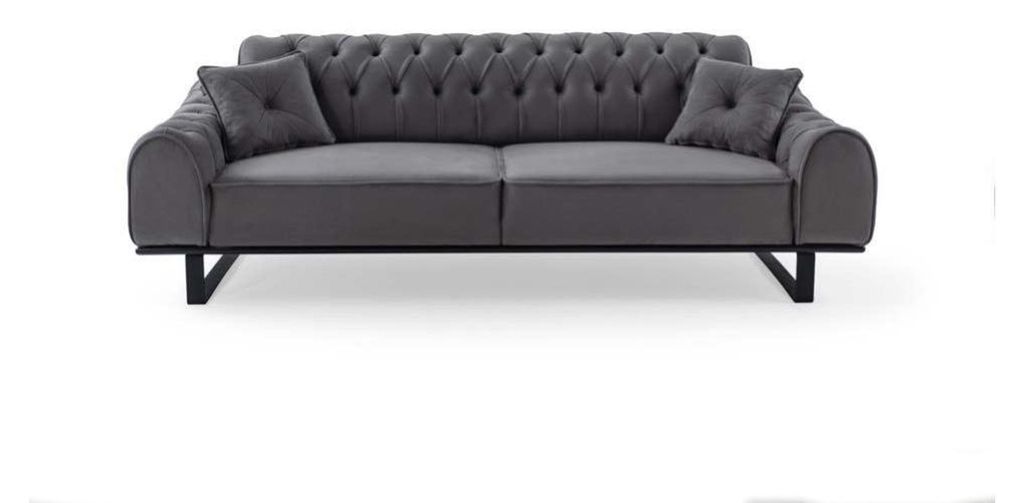 Grauer Chesterfield 3-Sitzer Edler Dreisitzer Designer Wohnzimmer Couch