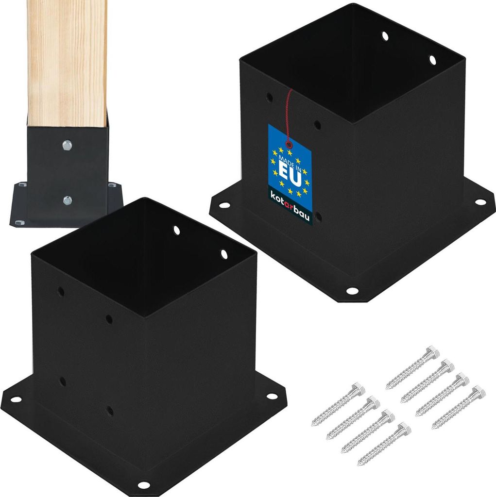 KOTARBAU 2 Stk. Pfostenträger zum Aufschrauben Aufschraubhülse für Holzpfosten 140x140mm Bodenhülse Stahl Pulverbeschichtet Schwarz