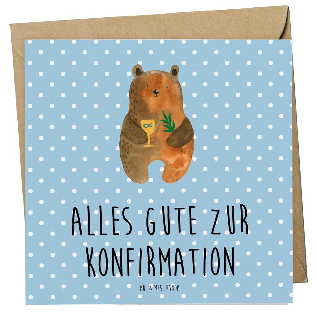 Mr. & Mrs. Panda Grußkarte Bär Konfirmation - Blau Pastell - Geschenk, doppelkarte, faltkarte, Teddy, anlasskarte, Evangelisch, Glückwunschkarte...