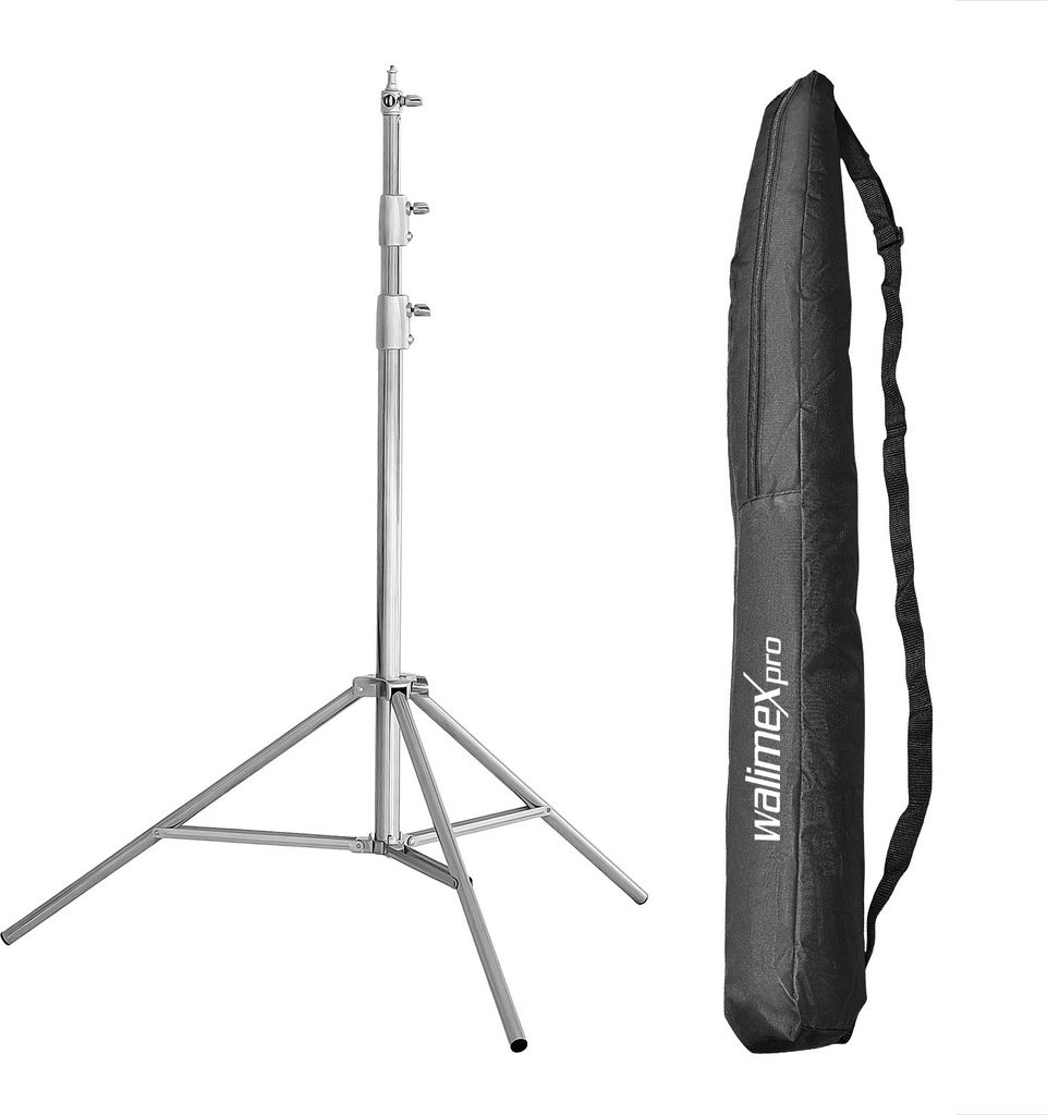 Walimex pro Heavy Duty Edelstahl Lampenstativ bis 15 kg belastbar, Lichtstativ höhenverstellbar bis 270 cm, Blitzstativ federgedämpft inkl. Tasch...