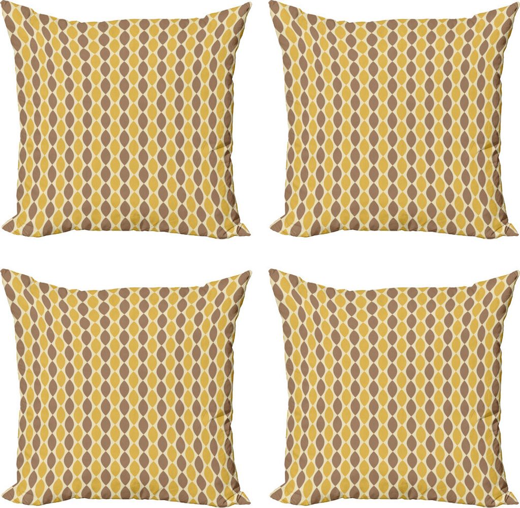 ABAKUHAUS Jahrgang Kissenbezug Set (4 Stück), Ovale Formen Retro Farben, Moderner Doppelseitiger Digitaldruck, 40 cm x 40 cm, Eischale Senf