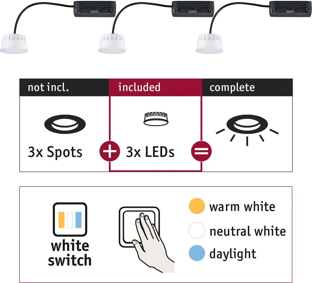 Paulmann Module LED encastré Choose Set de 3 White Switch Image du produit 