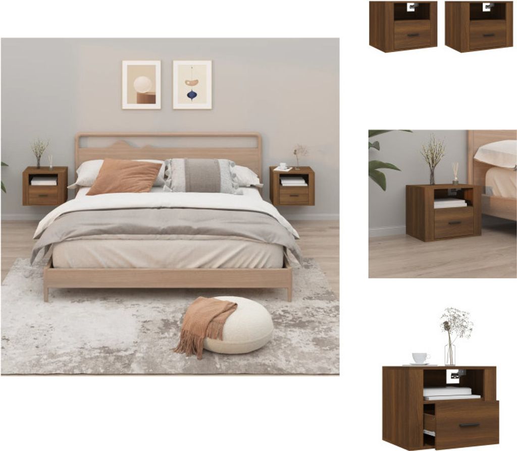 vidaXL Wand-Nachttische 2 Stk. Braun Eichen-Optik 50x36x40 cm - Nachttische