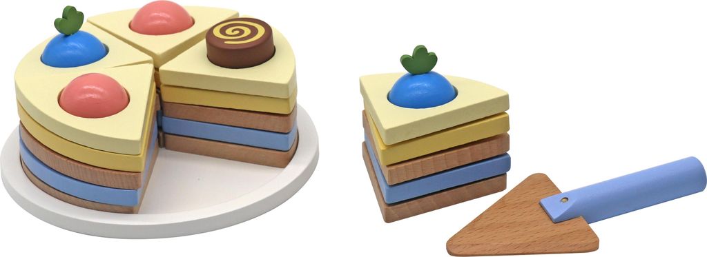 Aga4Kids Holz Kuchen Spielzeug Essen Set, Geburtstagstorte zum Schneiden, Rollenspiel Lebensmittel für Kinder