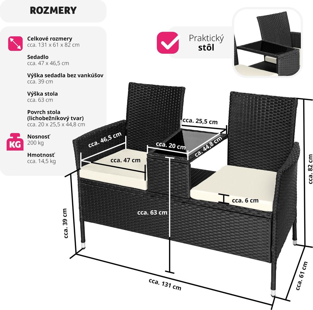 Ratanová záhradná lavica Narbonne 2-miestna 131 x 59 x 82 Obrázok produktu 7