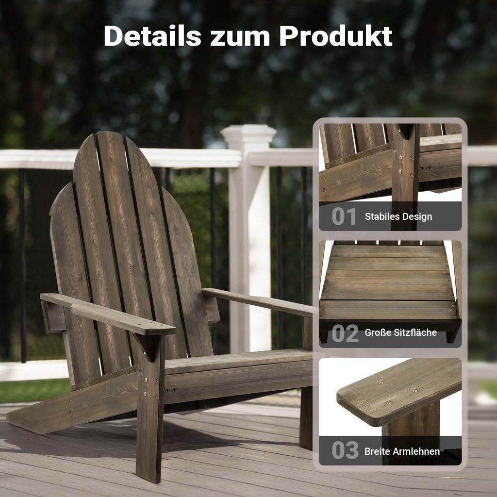 Wiltec zahradní židle z masivu Adirondack 89 x 72 x 92,5 Obrázek produktu 7