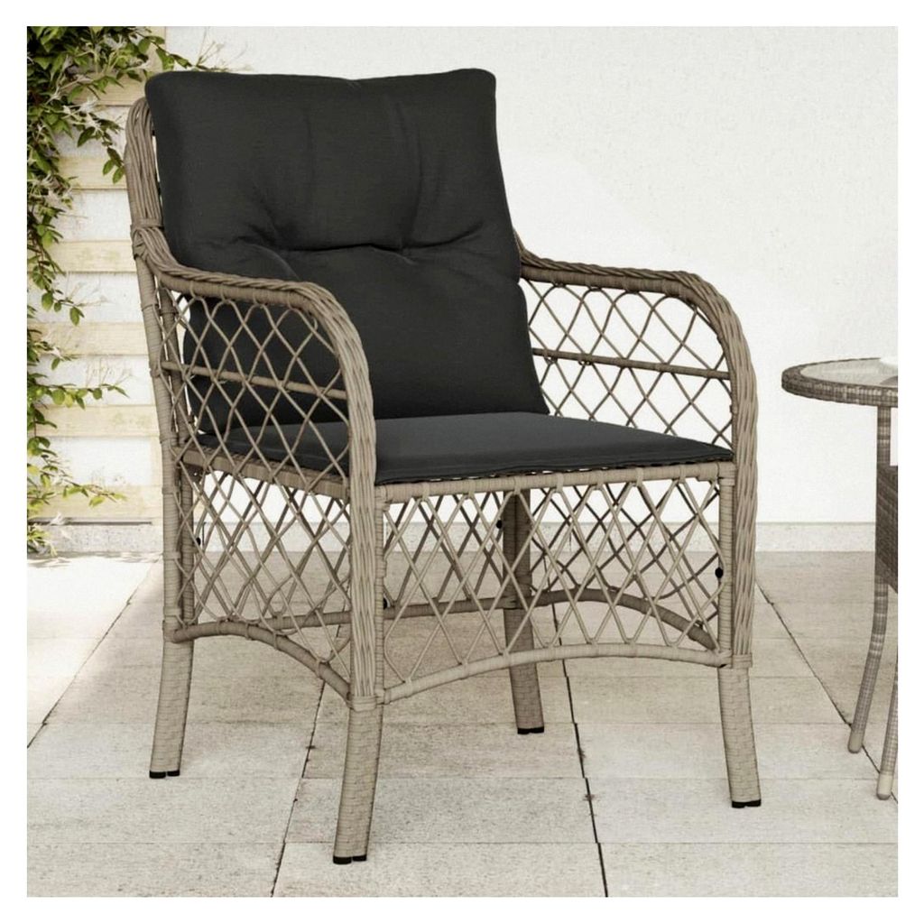 Gartenstühle mit Kissen, 2 Stück, hellgrau, Poly Rattan
