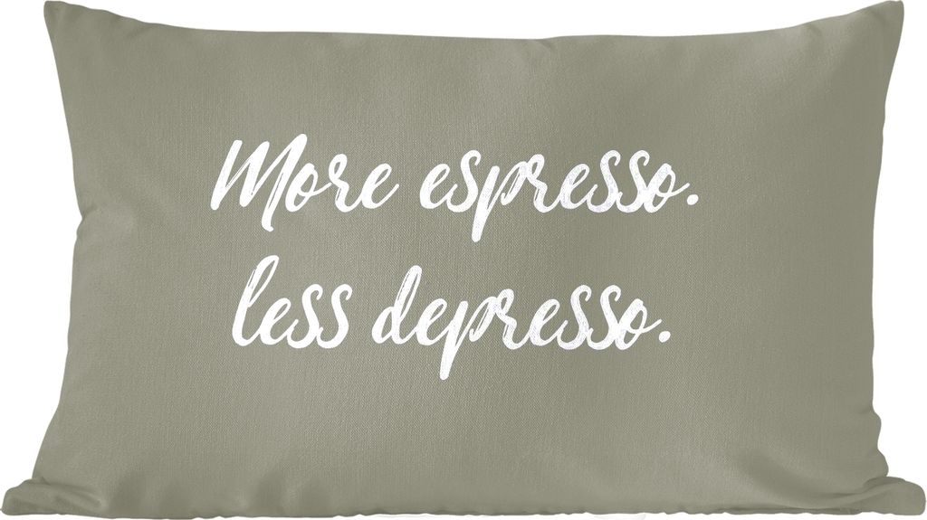 MuchoWow Zierkissen Sofakissen Wohnzimmer Dekokissen 50x30 cm Zitate - Mehr Espresso. Weniger Depresso. - Zitate - Kaffee - Wohnzimmerdekoration ...